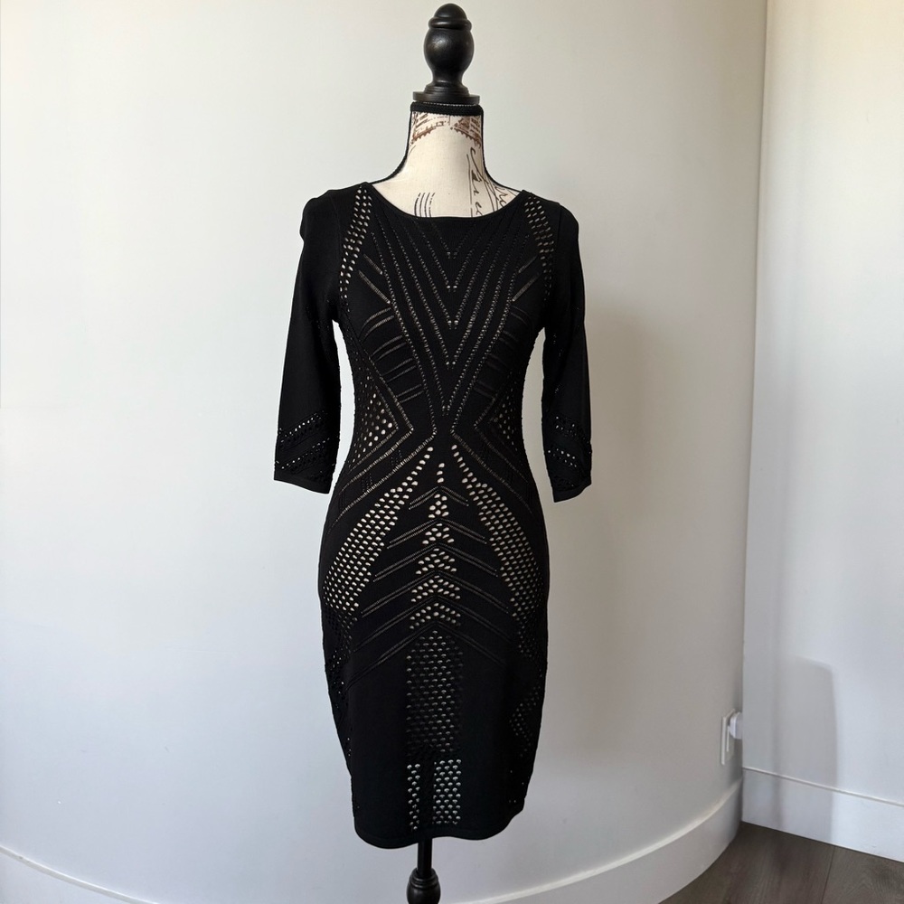 Calvin Klein Black Long Sleeve Dress with Geometric Cutouts